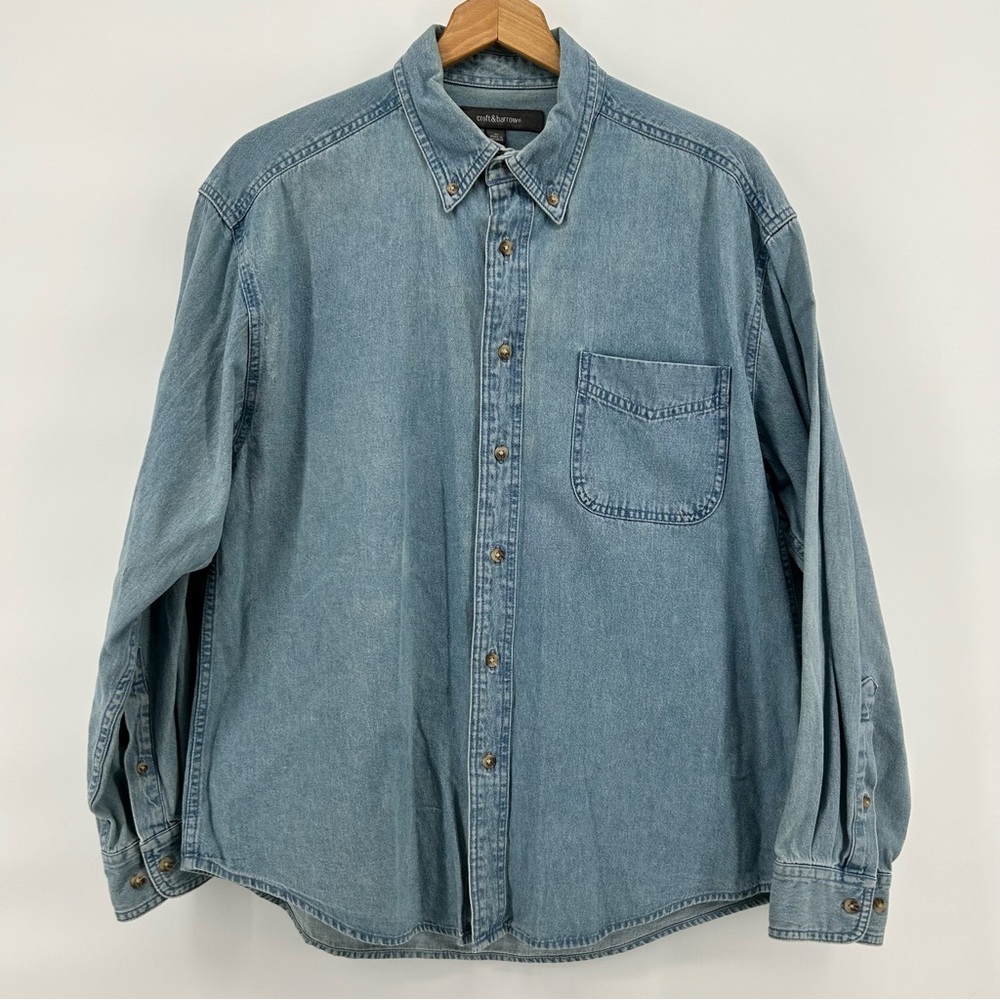 Croft & Barrow Button Down Shirt Mens M Denim Long‎ Sleeve Light Blue Jean
